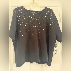 Karl Lagerfeld Black Top with Gold and White Embellishments
